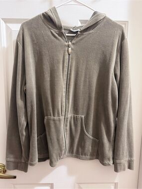 Hooded Zip-Up Sweater Jacket - Olive